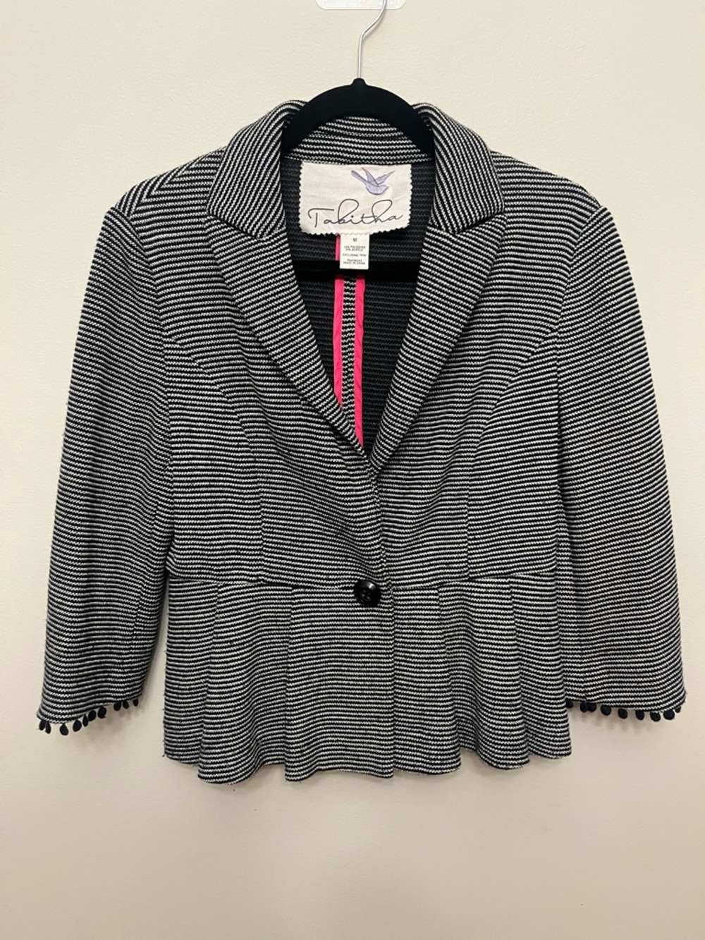 Tabitha Anthropologie Peplum Blazer Black White Striped Women's Size Medium